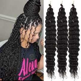 Orientfashion 30 Inch Human Braiding Hair for Boho Braids, Deep Wave Bulk Knotless Braids Curly Bohemian Water Wave Braiding(#1b, (3 No Weft Bundles/Pack))