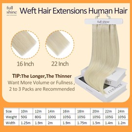 Full Shine Weft Hair Extensions Human Hair Bundles 20 Inch Pastel Straight 60 Platinum Blonde Hair Extensions Sew in Weaving for Women 105 Grams Remy Hair