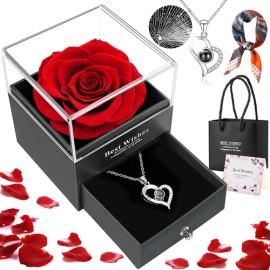 Flores Rosa Eterna Y Collar De Corazón Regalo Para Mujeres