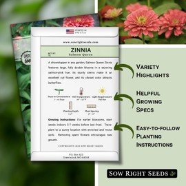 Sow Right Seeds - Salmon Queen Zinnia Seeds for Planting - Non-GMO Heirloom Packet to Plant & Grow an Outdoor Home Flower Garden - Annual, Giant Pink Blooms to Cut and Come Again (1)