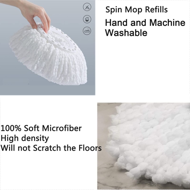 Spin Mop Head Refill, Universal 360° Replacement Mop Heads, 6