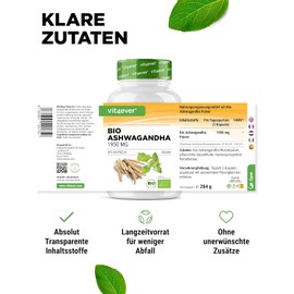 Organic Ashwagandha - 365 Capsules - High Dose with 1950 mg per Daily Serving - Real Indian Sleep Berry - Laboratory Tested - Vegan