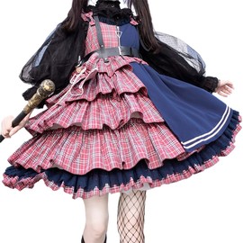 ZZEQYG Women's Cute Lolita Punk Rock Steampunk Victorian Dress (L, Blue)