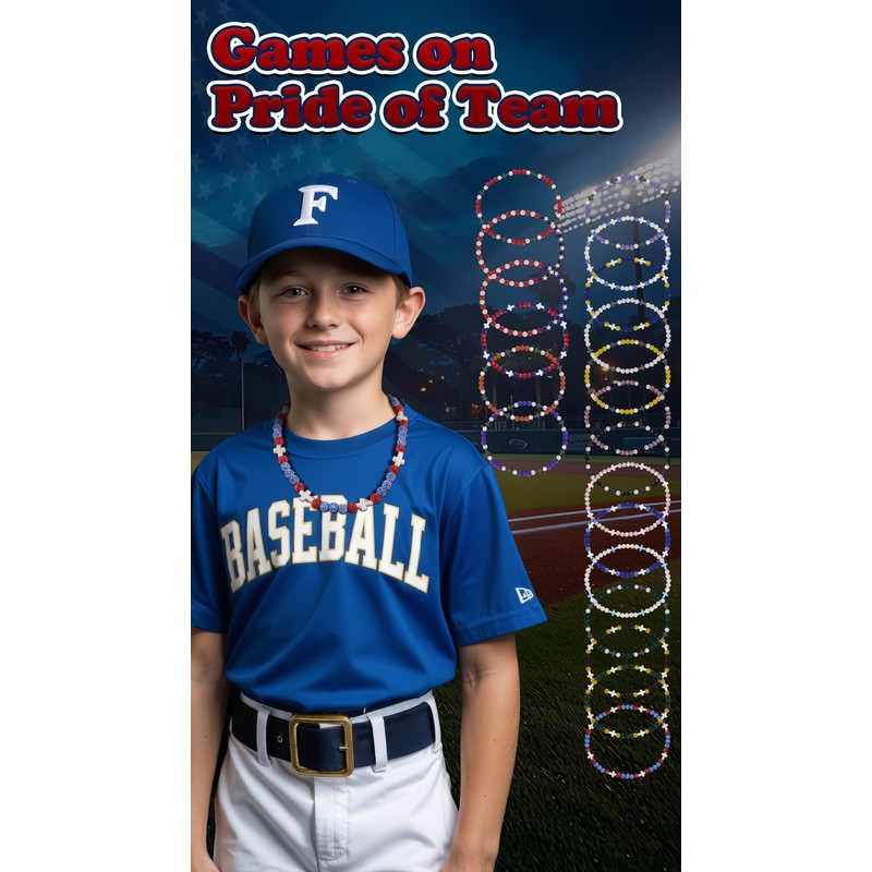 Fupapa Baseball Beaded Cross Necklaces, League Team Colors Baseball Necklace,