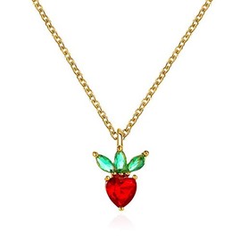 ZMJK Cute Colourful Crystal Apple Strawberry Cherry Peach Grape Lifelike Fruit Pendant Necklace for Women Charm Tropical Fruit Jewelry, extra, Metal, Cubic Zirconia