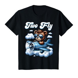 Kids 2nd Birthday Airplane Two Plane Teddy Bear Flying Aviation T-Shirt