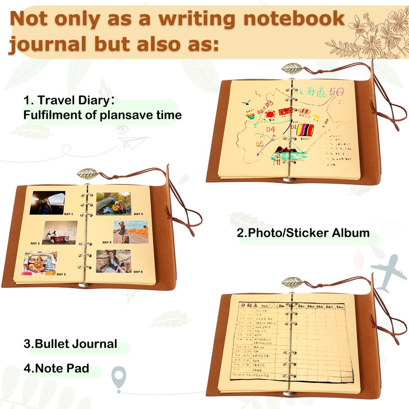 Chinco 5 Pcs Journal Notebook Refillable Leather Diary Leather Vintage