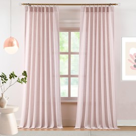 102 Inches Soft Pink Pinch Pleated Semi Sheer Curtains Linen Blend Light Filtering Window Curtain for Living Room Bedroom Pinch Pleat Back Tab Drapes with Hooks 2 Panels 40" W x 102" L
