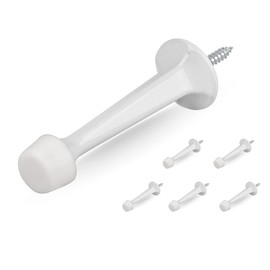 HOMOTEK 6 Pack Heavy Duty Solid Rigid Door Stop with Soft Rubber Tip, Zinc Die Cast Door Stopper Protect Wall & Door, White