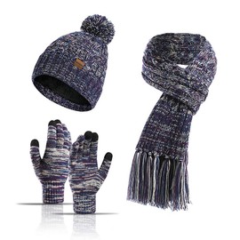 3PCS Winter Warm Hat Scarf Gloves Set for Women Men Knit Fleece Touchscreen Gloves Beanie Hat Ski Cap