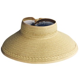 Beach Roll-Up Beach Straw Sun Visor Hat with Bow (Natrual)