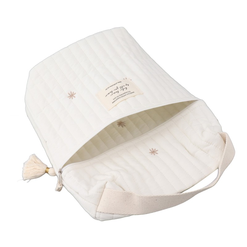 Cute Quilting Embroidered Pattern Diapers Bag Cotton Baby Stroller Zipper