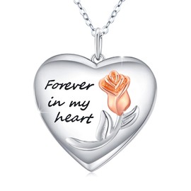 CUOKA MIRACLE Rose Flower Heart Locket Necklace Locket Necklace That Holds Pictures S925 Sterling Silver Forever in My Heart Necklace Gift for Women Girlfriend