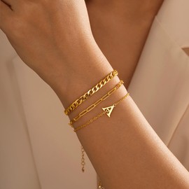 Turandoss Gold Bracelets for Women - Gold Plated Bracelet Stack Set Adjustable Stackable Bracelets for Women Initial G Charm Bracelets Cuban Link Chain Paperclip Chain Bracelets 6"+2" Extender Chain