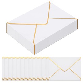 Teling 100 Pack 5 x 7 Envelope Invitations A7 V Flap Envelopes with Gold Border Fancy Envelopes for Bridal Shower Wedding Business Birthday Invitations(Ice White)