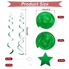 sourcing map 12pcs Green Stars Hanging Swirls Decorations, 28" Plastic Spiral Party Streamers Ceiling Decoration for Birthday Anniversary Celebration Christmas