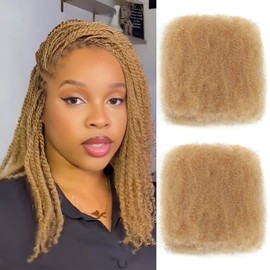 Afro Kinkys Bulk Human Hair 2 Bundles 20 Inch Afro Kinky-Curly Human Hair Bulk for Twist Dreadlock Extensions Locs Repair Soft 4C Curly for Braids Honey Blonde