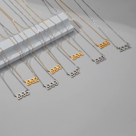 HIJONES Stainless Steel Birth Year Necklace for Men Women Boys Girls Number Pendant Necklace Birthday Gifts Charm Silver 2004