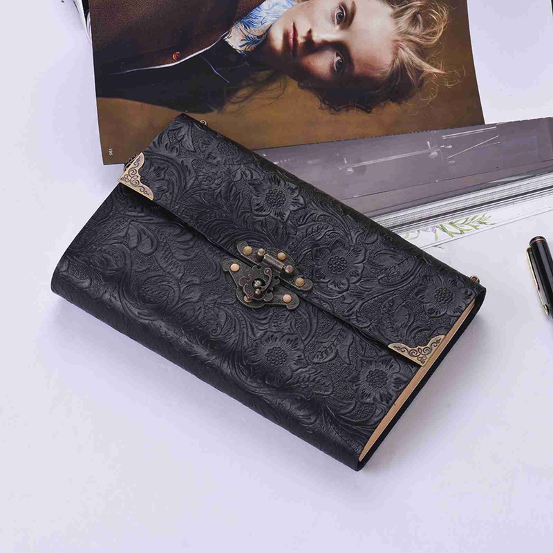 Handmade Embossed Pattern Soft Leather Journal Travel Notebook with lock