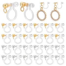 PH PandaHall 24pcs Clip on Earring Converter Transparent U Earrings 304 Stainless Steel Loops Gold Silver Earring Clips Non-Pierced Earrings for Jewellery Making