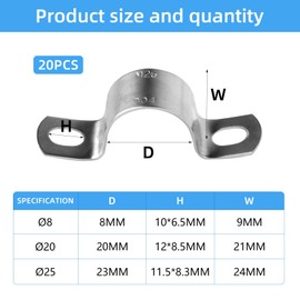 20 Pcs Pipe Strap Clamps, Ø 1 Inch 2 Hole Conduit Clips, Heavy Duty Metal U Brackets, Stainless Steel Pipe Clips, Saddle Hose Clamps for Gas Water Pipes Mounting Brackets(25mm)