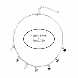 LEEQBCR - 1 Pcs Boho Star Necklace, Pentagon Star Pendant Necklace, High Quality Clavicle Chain, Jewelry for Women and Girls, Silver