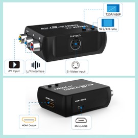 FeiEVER S-Video to HDMI Converter, RCA to HDMI Converter, Support Resolution 720P/480 Switching Screen 4:3/16:9 Switching