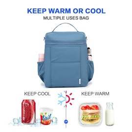NOL Natural Organic Lifestyle Insulated Lunch Bags for Women Cooler Bag Lightweight Nylon Waterproof Lunch Box For Work (Dusty blue, Large)