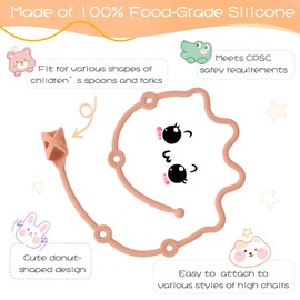 SMAutoLife Toddler Utensils，Silicone Stretch Lids for fork and spoon,Holder Strap Food Grade Silicone Keep Fork and Spoon Off The Floor Great for Baby and Kids Dishwasher Safe （Apricot and Orange)