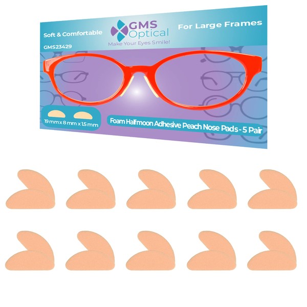 GMSO Ultra-Thin Quality Adhesive Halfmoon Peach Felt Nose Pads - Removes Soreness - Large (19mm x 8mm x 1.5mm) (10 Pair)