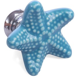 POFET Starfish Shape Chest of Drawers Drawer Cabinet Knobs Vintage Door Handle Ceramic Furniture Pulls for Kitchen Wardrobe Cupboard Children's Room Decorative - Blue