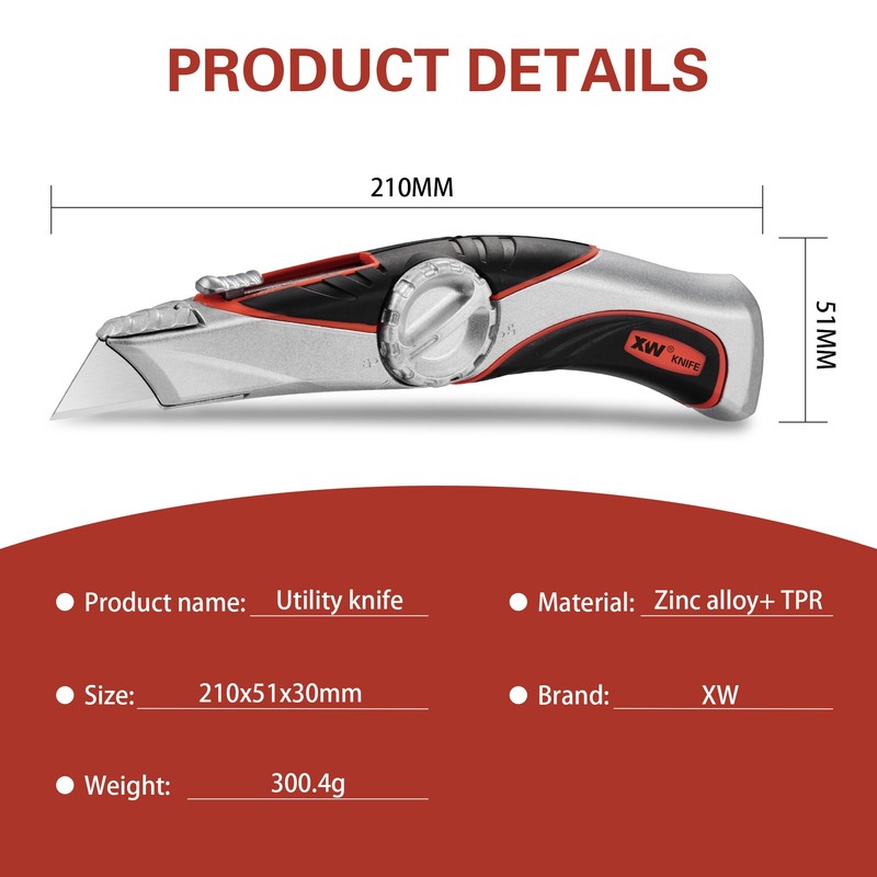 XW Heavy Duty Retractable Utility Knife with Twist Lock for