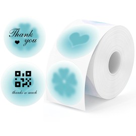 Generic 2 Inch Round Thermal Labels, Thermal Printer Stickers, 2 Different Designs on The Roll, Thermal Label Stickers for Small Business, Logo Design, 500Pcs/Roll (Blue)