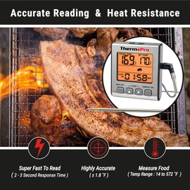 ThermoPro TP16S Digital Meat Thermometer for Cooking and Grilling, BBQ Food Thermometer with Backlight and Kitchen Timer, Grill Temperature Probe Thermometer for Smoker, Barbecue, Oven, Baking,Oil