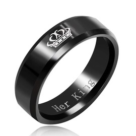 Uloveido 2pcs Black His Queen and Her King Matching Couple Rings Stainless Steel Promise Wedding Engagement Band SN140