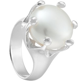 Vinani 2RKP Crown Ring with Natural Pearl Set Solid Shiny Sterling Silver 925, Sterling Silver, Pearl