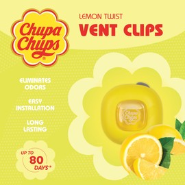 Chupa Chups Car Air Freshener, Lemon Twist - Long Lasting Car Fresheners with Fun Scents, Colorful and Vibrant Air Freshener for Car, Unique Car Freshner Perfume Deodorizer- 2Pack (4pcs Total)