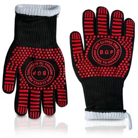 Red BBQ Gloves, 1472°F Heat resistant Gloves, 13.4-Inch Non-Slip Silicone, Moisture-Proof Kitchen Safety Gloves for Cooking, Baking, Grilling, Fireplace, and Outdoor (Red and Black)