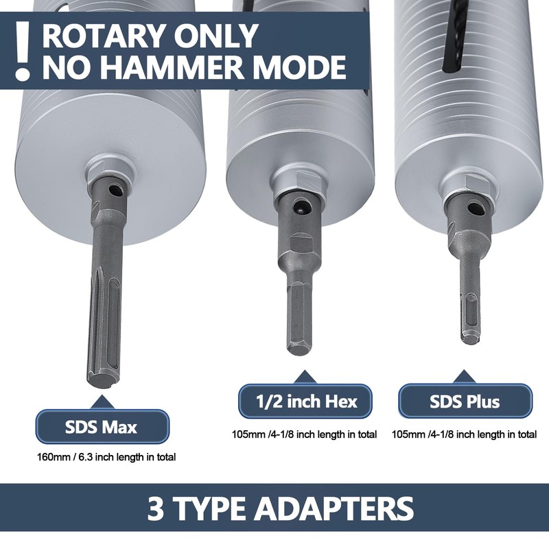 4-1/4 inch Diamond Dry Core Drill Bit, 10" Drilling Depth,
