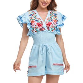 YZXDORWJ - Mameluco corto mexicano para mujer con cuello en V y manga mariposa, 46bbl, XL