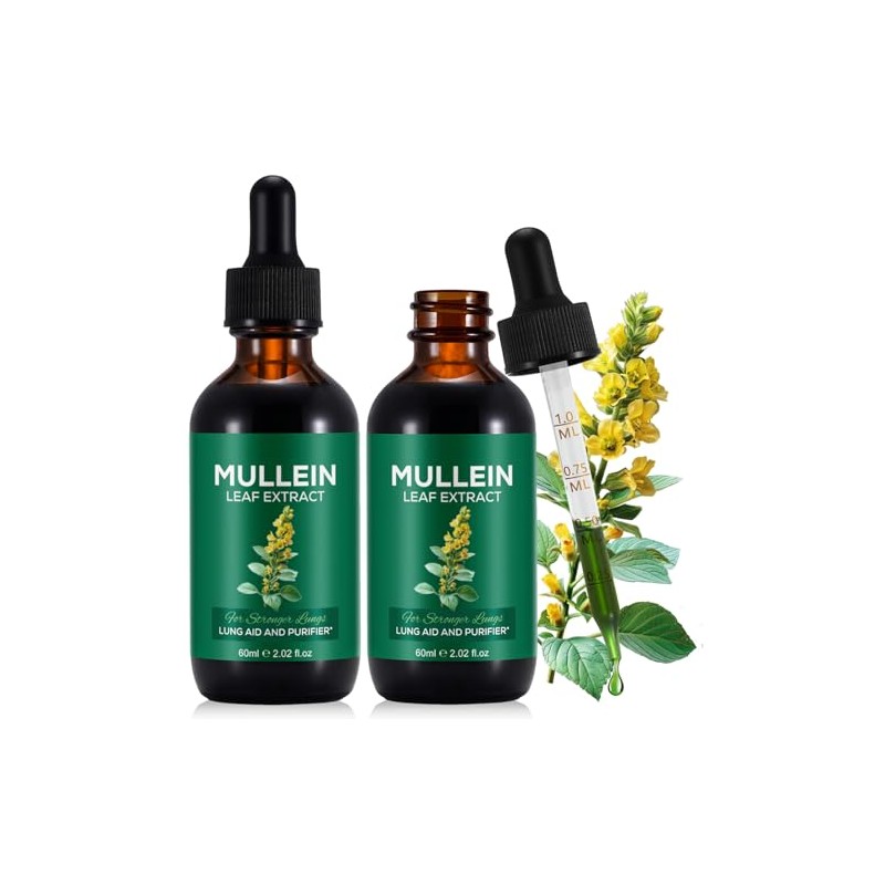 2 Pack Mullein Drops for Lungs, Mullein Leaf Extract with