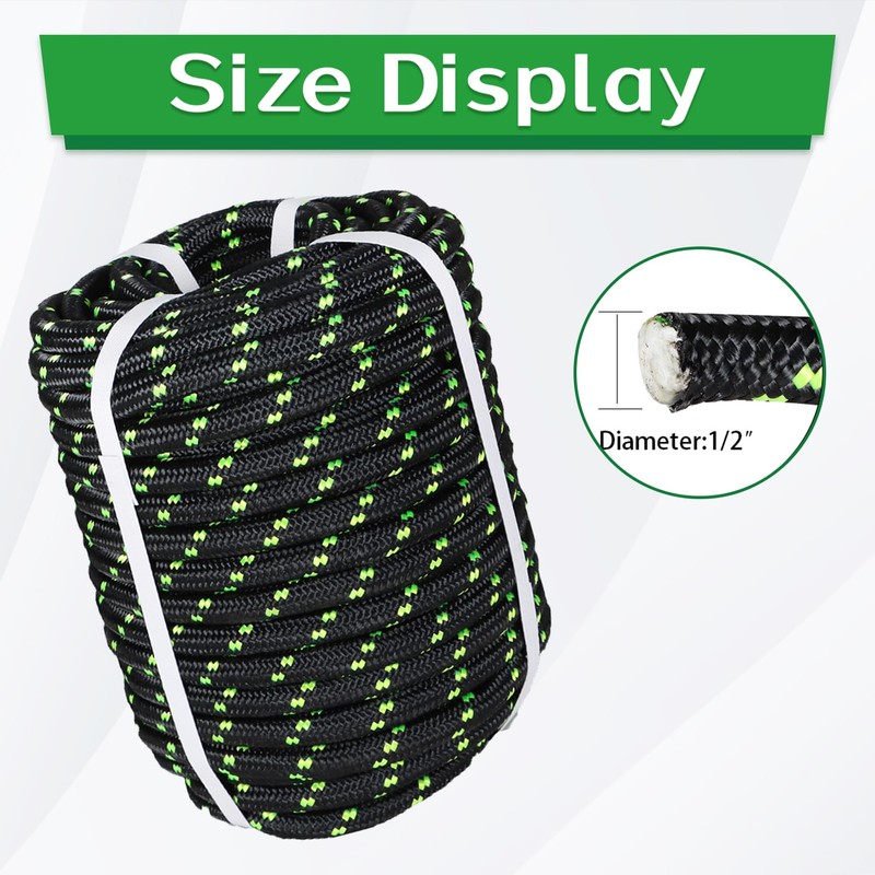 YSMN 1/2 in 100 FT Black Double Braided Rope Polyester