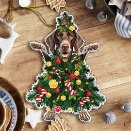 2024 German Shorthaired Pointer Dog Christmas Ornament - Adorable Dog Dressed as a Christmas Tree - Fun and Festive Acrylic Decoration (German Shorthaired Pointer)