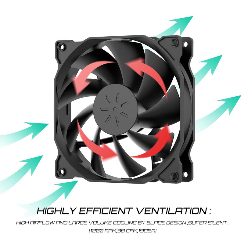 upHere 120mm Case Fan - Low Noise, High Airflow, Ultra