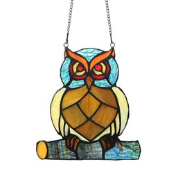 FAYZSOWSR 1PCS Stain Glass Owl Window Hanging Double Sided Colored Glass Panel Animal Stained Glass Window Hanging Animal Glass Window Hanging for Living Room, Bedroom, Balcony, Kitchen, Den