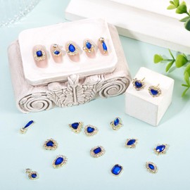 Craftdady 48Pcs Luxury Alloy Nail Rhinestone for DIY Nail Art Work Design Derocation Craft Jewelry Making Blue Theme Horse Eye Heart Teardrop Flat Round Nails Diamond Glass Crystal Charms