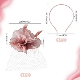 AHANDMAKER Fascinator Hats for Women 50s Organza Flower Net Veil Headband with Feather Veil Fascinator Net for Wedding Tea Party Costume Accessory Pink, pink