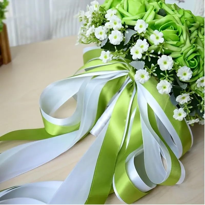 Double Faced Polyester Satin Ribbon, Flourscent Green -23 Metrs, Perfect