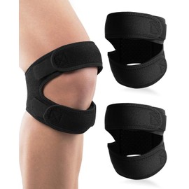 BNREOZA 2 Pack Patella Knee Support, Double Patella Tendon Support Strap with Gel Pads, Adjustable Neoprene Knee Strap for Runners to Relieve Knee Pain, Arthritis