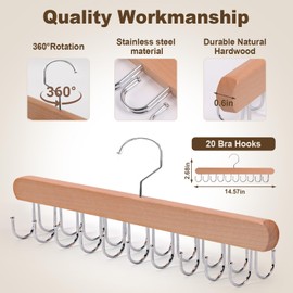 2 Pack Tank Top Hanger, 40 Hooks Large Capacity Bra Hanger, Bra Hangers for Closet Organizer & Storage, Tank Top Hangers Space Saving, Standard Hangers for Sports Bras, Tank Top (Wood, 2 Pack)